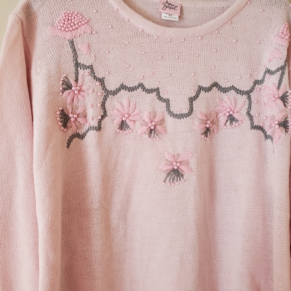 Vintage Embroidered Monochromatic Pink Grandmacore Crewneck Sweater Size XXL - Picture 9 of 11